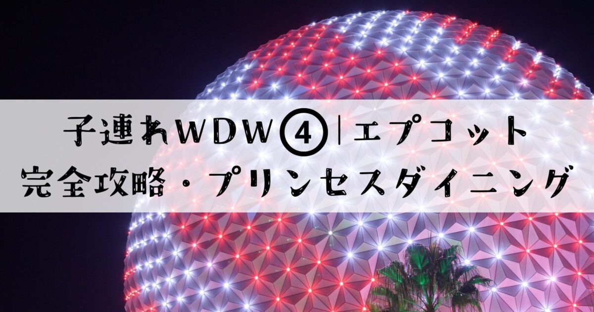 夜にライトアップされたエプコットの巨大な球体スペースシップ・アース