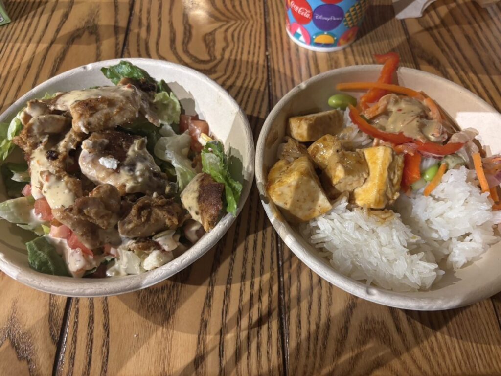 バックロットエクスプレスで注文したライスボウルとサラダのセット