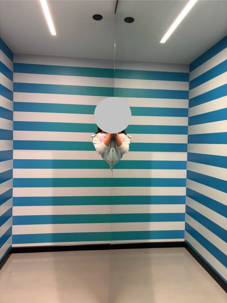 鏡で分身して見える子どもの写真