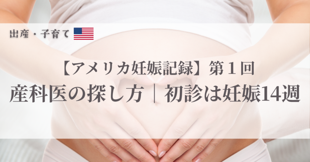 妊婦のお腹の写真に「アメリカ妊娠記録 第1回 産科医の探し方・初診は妊娠14週」と書かれたサムネイル